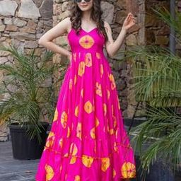 svaraa Women Floral Print Anarkali Kurta Dress with V-Neck-picture-35