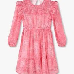 Girls Smocked Bodice Ruffle Fit & Flare Dress-image-95