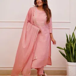 nyrika Women Embroidered Straight Kurta Suit Set image 1