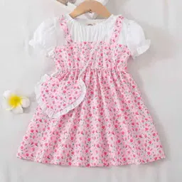Girls Floral Print A-Line Dress with Bag-image-40