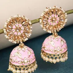 shining diva 13609er Gold-Plated Kundan-Studded Jhumka Earrings-picture-44