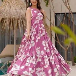 vishva creation Women Floral Print Tiered Dress image 1