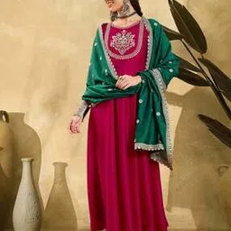 svaraa Women Embroidered Gown Dress with Dupatta-picture-37