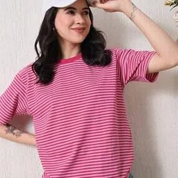 myrung Women Striped Regular Fit Crew-Neck T-Shirt-picture-27