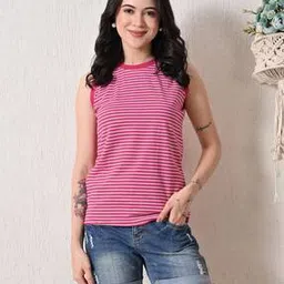 oyeebro Women Striped Regular Fit Crew-Neck T-Shirt-picture-11