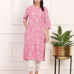 Women Floral Print Straight Kurta with Bracelet Sleeves-picture-21