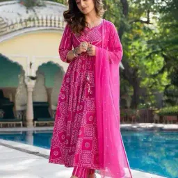 dream royal Women Bandhani Print Flared Kurta Set image 1