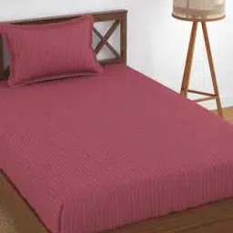 180 TC Striped Single Bedsheet with Pillow Cover-image-31