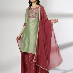 avaasa set Women Embroidered Straight Kurta Suit Set image 1