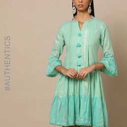indie picks Embroidered Striped Lurex Dobby Flared Dress with Tassel Detail-picture-11
