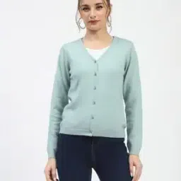 madame Women V-Neck Cardigan with Ribbed Hem-picture-45