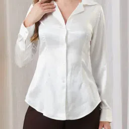 Shein Cuban Collar Cuffed Sleeve Back Lace-Up Shirt image 1