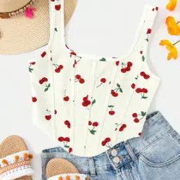 Shein Square Neck Sleeveless Novelty Print Corset Style Top-image-35