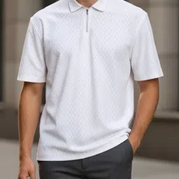 Shein Drop Shoulder Zip Closure Textured Polo Tshirt image 1