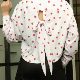 Shein Drop Shoulder Back Bow Tie-Up Novelty Print Shirt-picture-36