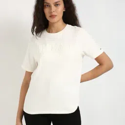 tommy hilfiger Women Brand Embossed Relaxed Fit Round-Neck T-Shirt image 1