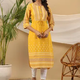 Juniper Bandhani Printed Round Neck Straight Kurta-image-49
