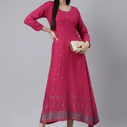 Souchii Ethnic Motifs Printed A-Line Liva Maxi Dress image 5