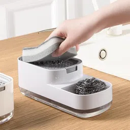 wrixty Kitchen Soap Dispenser with Kitchen Soap Dispenser and Sponge Holder,Detergent Dispenser,Sink Organizer，Manual Press Liquid Pump Detergent Refillable Storage Container (White) image 3