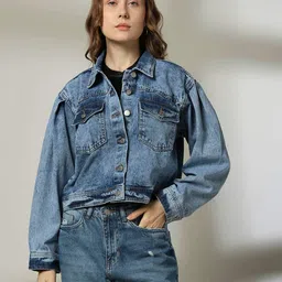 dnmx for trends select Women Washed Regular Fit Denim Crop Jacket image 1