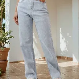 Shein Full Length High Rise Light Wash Straight Fit Jeans-picture-39