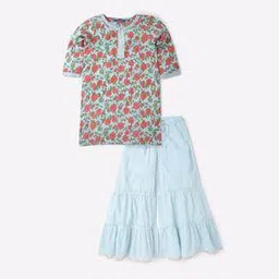 fusion Floral Print Top & Sharara Set-picture-12