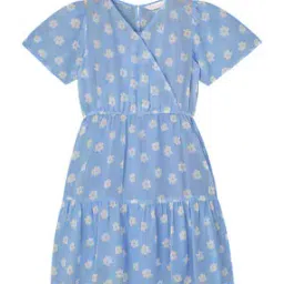 budding bees Girls Floral Print Tiered Dress with Short Sleeves-picture-52