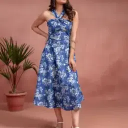 kasya Women Floral Print Halter-Neck Fit & Flare Dress-picture-27