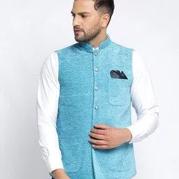 Men Heathered Regular Fit Nehru Jacket-image-37