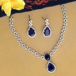 joy of jewels Women Silver-Plated Stone-Studded Necklace & Earrings Set-picture-11