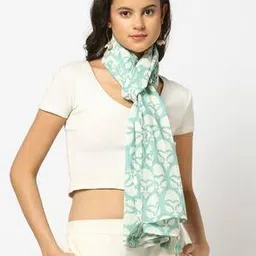 svrnaa by azorte Women Floral Print Cotton Scarf with Tassels-picture-9