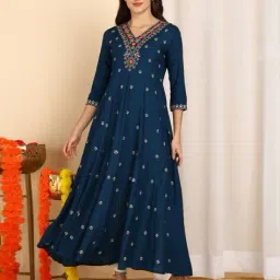 bikasaab Women Yoke Embroidered Flared Kurta image 1