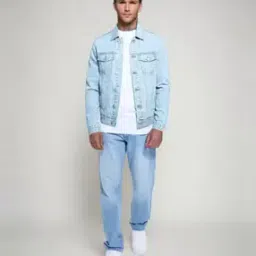 linaria Men Washed Regular Fit Denim Jacket with Flap Pockets-picture-20