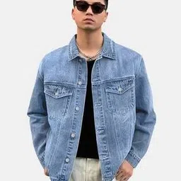 Men Regular Fit Denim Jacket with Flap Pockets-image-5