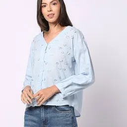 Women Embroidered Regular Fit Shirt-image-3