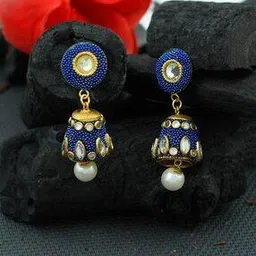 silvermerc designs Kundan Studded Pearl Drop Earrings-picture-42