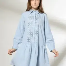 dnmx Women Schiffli Embroidered Shirt Dress-picture-18