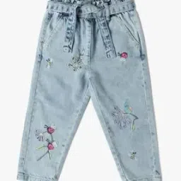 Girls Embroidered Regular Fit Cotton Jeans-image-33