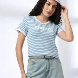 lee cooper Women Striped Regular Fit Crew-Neck T-Shirt-picture-10