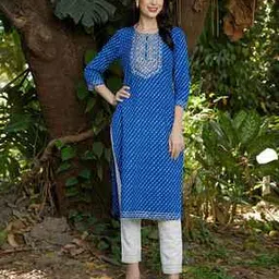 fashor Leheriya Print Round-Neck Straight Kurta-picture-20