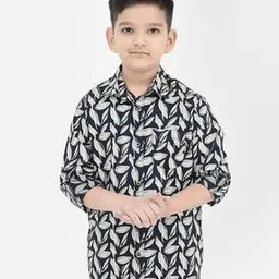 crimsoune club Boys Printed Slim Fit Shirt with Cuffed Sleeves-picture-25