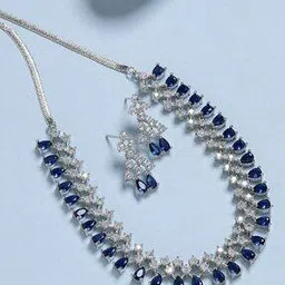 trink Women Rhodium-Plated American Diamond Studded Necklace & Earrings Set-picture-16