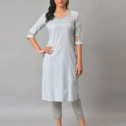 aurelia Striped V-Neck Straight Kurta-picture-21