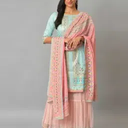 aurelia Floral Print Straight Kurta & Sharara Set with Dupatta-picture-12