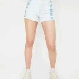 max Women Washed Denim Shorts with Frayed Hem-picture-36