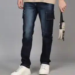 Shein Full Length Mid Wash Panelled Cargo Style Jeans-picture-45