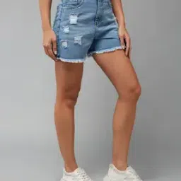 miss chase Distressed Denim Shorts with Frayed Hem-picture-34