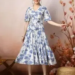 stylum Women Floral Print A-line Dress with Short Sleeves-picture-19