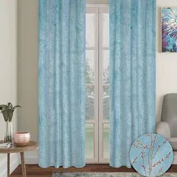 cortina eyelet curtain Set of 2 Leaf Print Door Curtains-picture-30