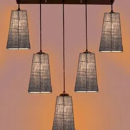 devansh Jute Pyramid Quintuple Hanging Lamps -picture-38